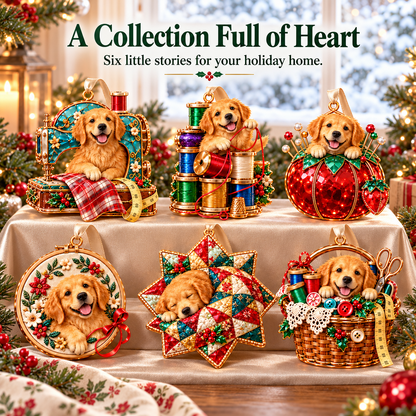 Golden Retriever Sewing-Themed Christmas Ornament
