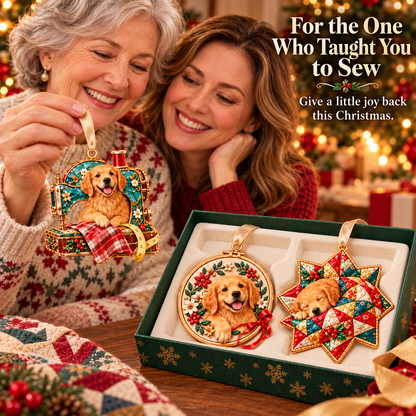 Golden Retriever Sewing-Themed Christmas Ornament